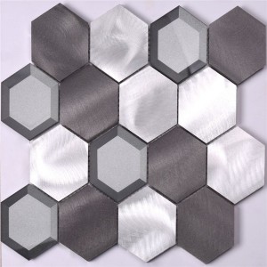 台所壁画のためのアルミニウム金属混合ガラス六角形モザイクタイル