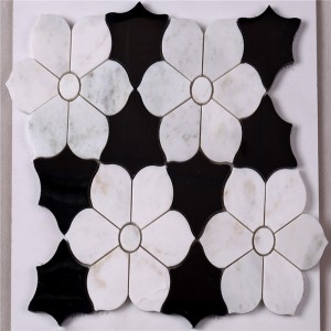 花の大理石のモザイク床タイルと壁のタイルとHSC 62美しい黒と白のタイルのバスルーム