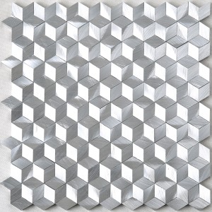 装飾壁のための3D効果ダイヤモンド形状シルバーホワイトアルミニウム六角モザイクタイル
