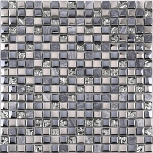 高品質最新のデザインクリスタルガラスモザイクミックス石の金属キッチンBacksplash壁タイル光沢ブラック