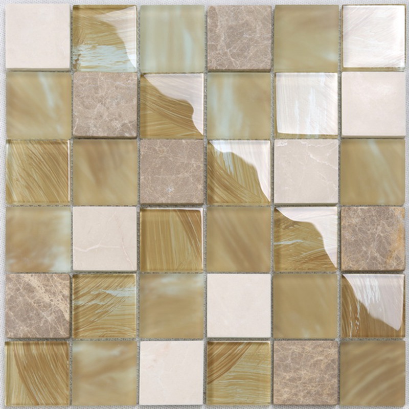 YMS20キッチンの壁の装飾のマットガラス混合大理石の石のモザイクタイルゴールド